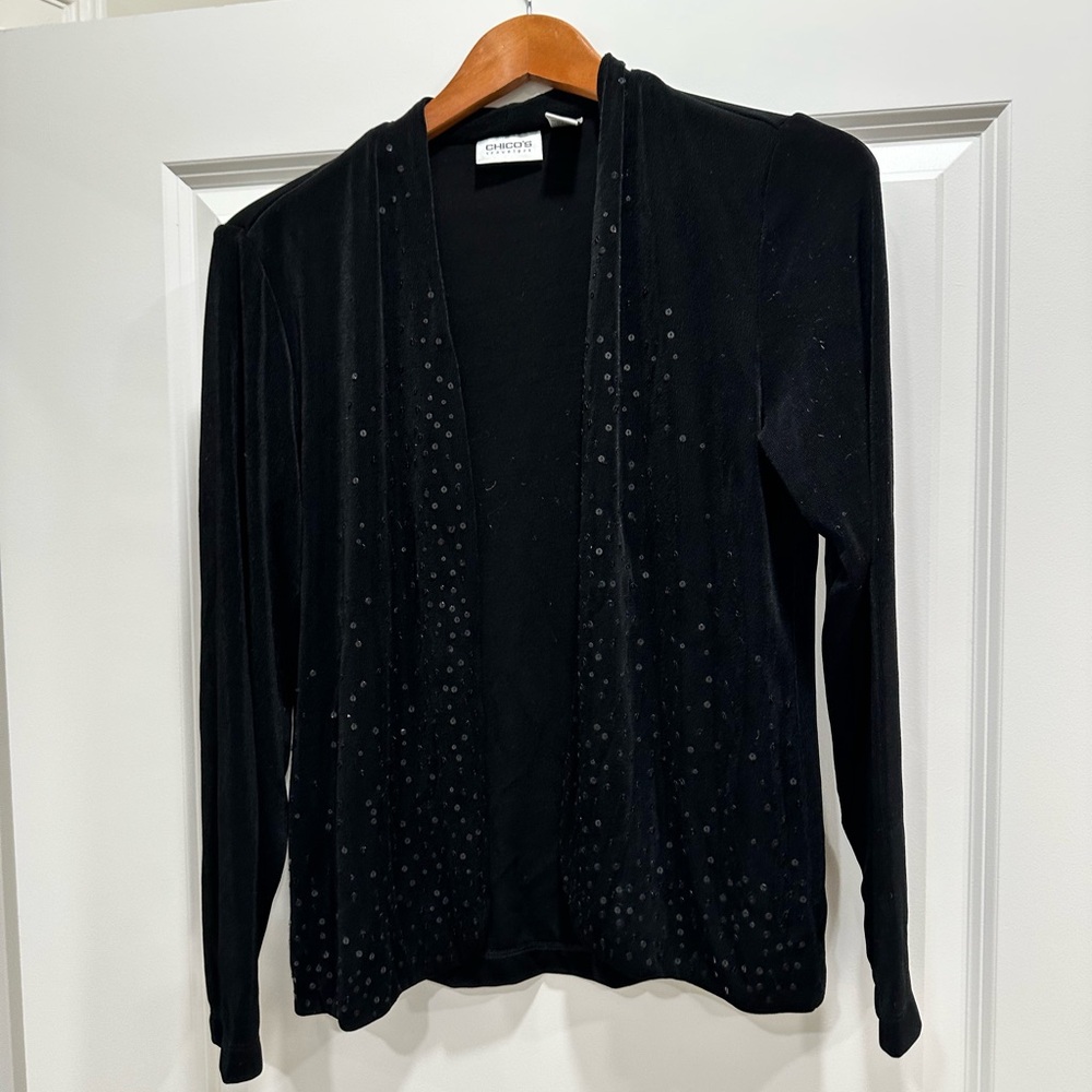 Chico's Black Sweater Cardigan Rhinestone Size 1